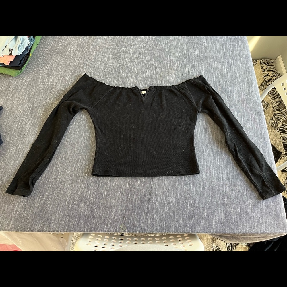 Black Cotton On Long Sleeve, off shoulder, crop top. Size XL.